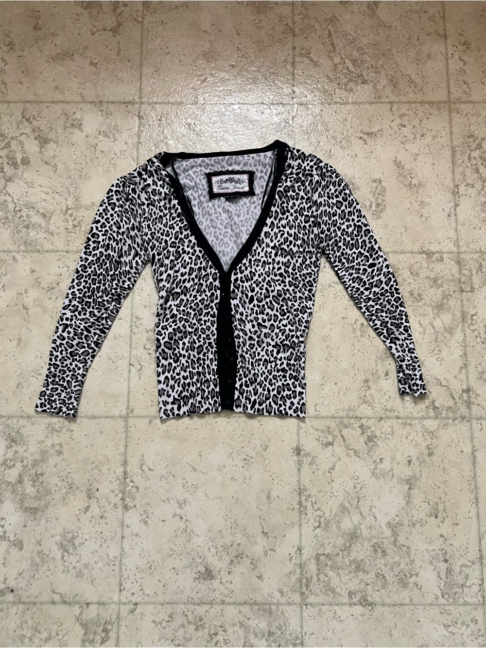 Y2K Guess Leopard Print Three Quarter Length Sleeve Cardigan - size small